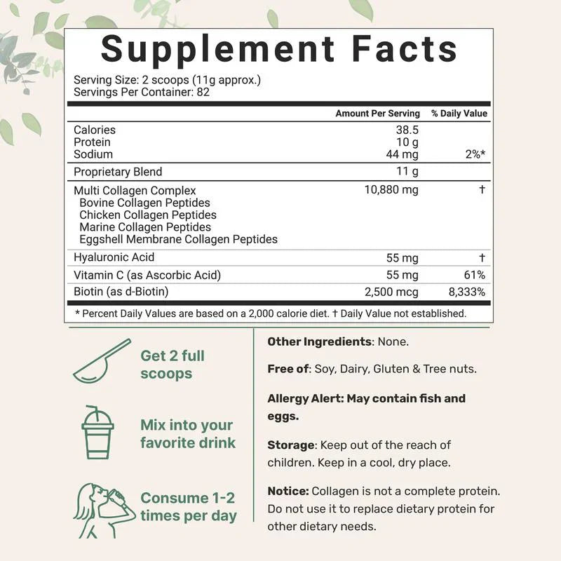 Multi-Kollagenpeptide – Hydrolysierte Proteinpeptide mit Hyaluronsäure, Biotin und Vitamin C – Geschmacksneutral
