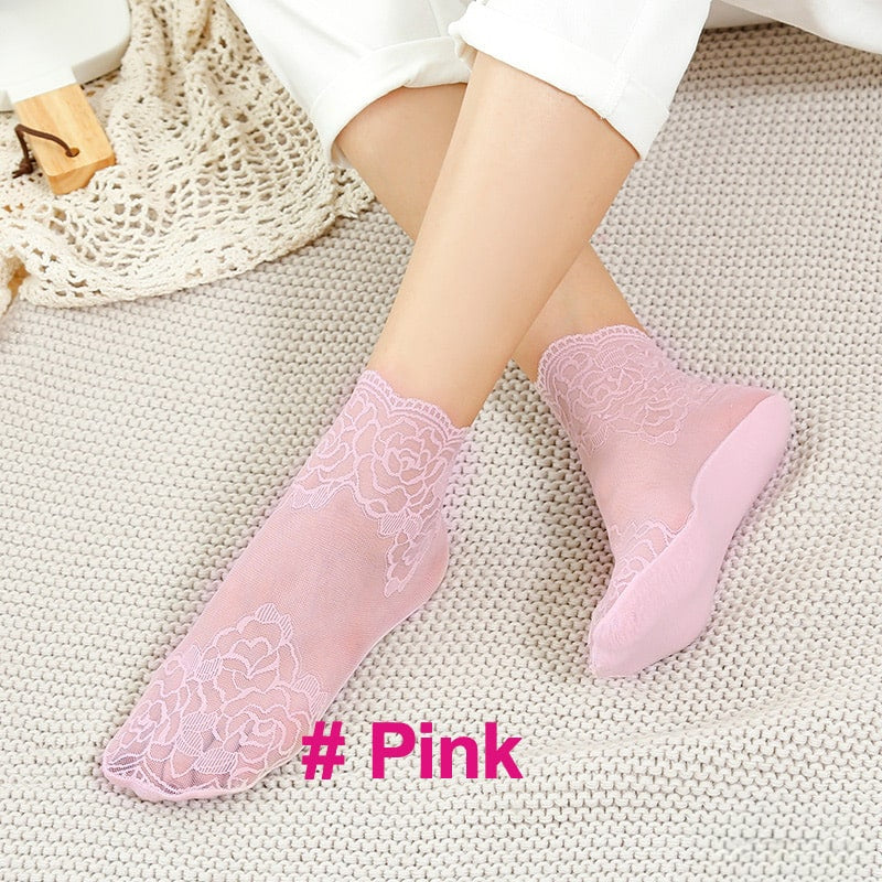 Bootssocken mit floralem Rand