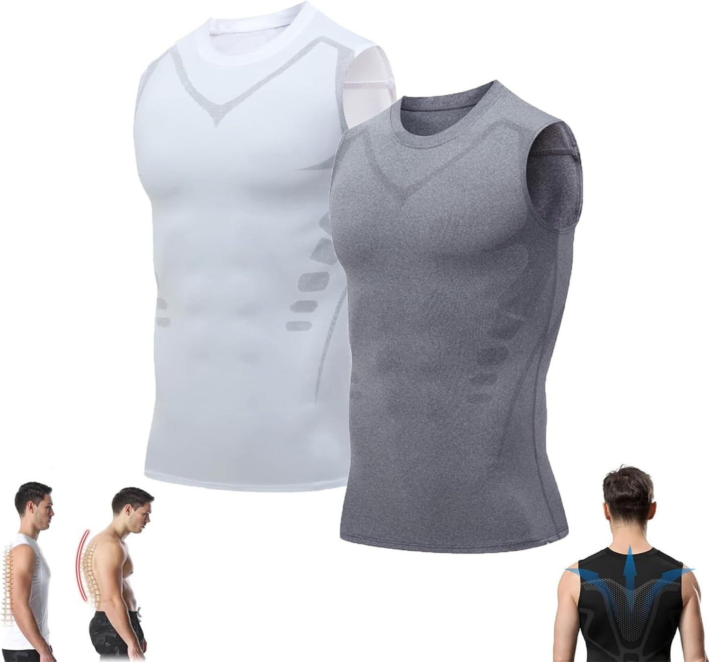 Pukmqu Gfouk Menionic Turmalin Haltungskorrektur-Weste, Ionisches Formgebungs-Ärmelloses Shirt, Haltungskorrektur für Männer, Rückenstützweste