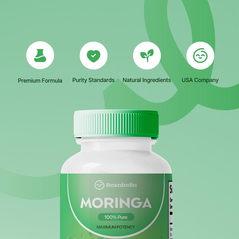 Rosabella Moringa Kapseln (800 mg) zur Unterstützung des Immunsystems, Darmgesundheit & Vitamine
