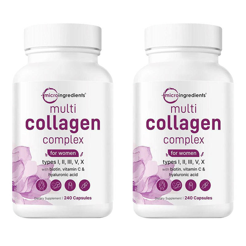 Mikro-Inhaltsstoffe: Multi-Kollagen-Komplex, 240 Kapseln | Typ I, II, III, V, X mit Hyaluronsäure, Biotin, Vitamin C | Hydrolysierte Proteinpeptide