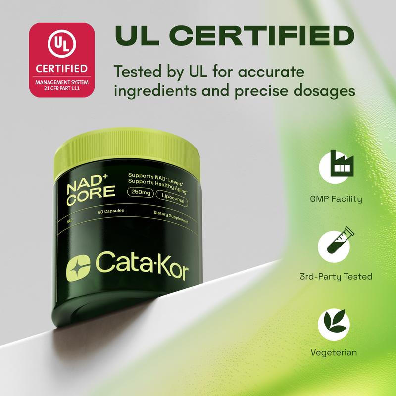 Cata-Kor 250 mg – NAD+-Nahrungsergänzungsmittel zur Unterstützung der Hautalterung, für mehr Energie und Konzentration – 60 Stück – Vitamin- & Wellness-Nahrungsergänzungsmittel, essbar