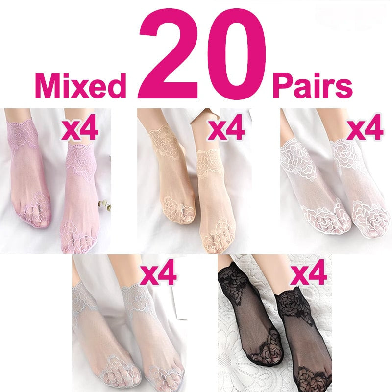 Bootssocken mit floralem Rand