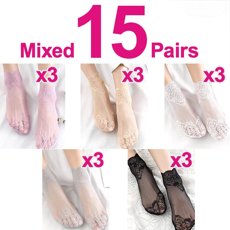 Bootssocken mit floralem Rand