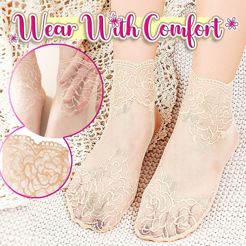 Bootssocken mit floralem Rand